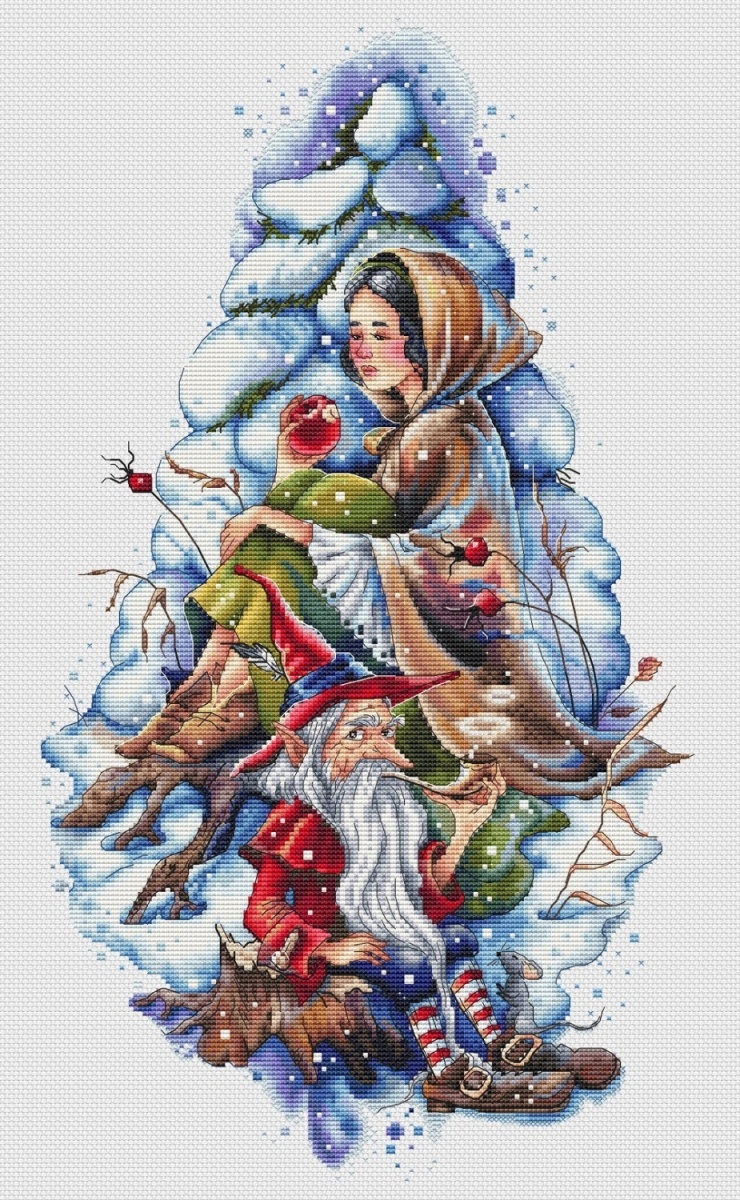 Snow White and Gnome Cross Stitch Pattern фото 1