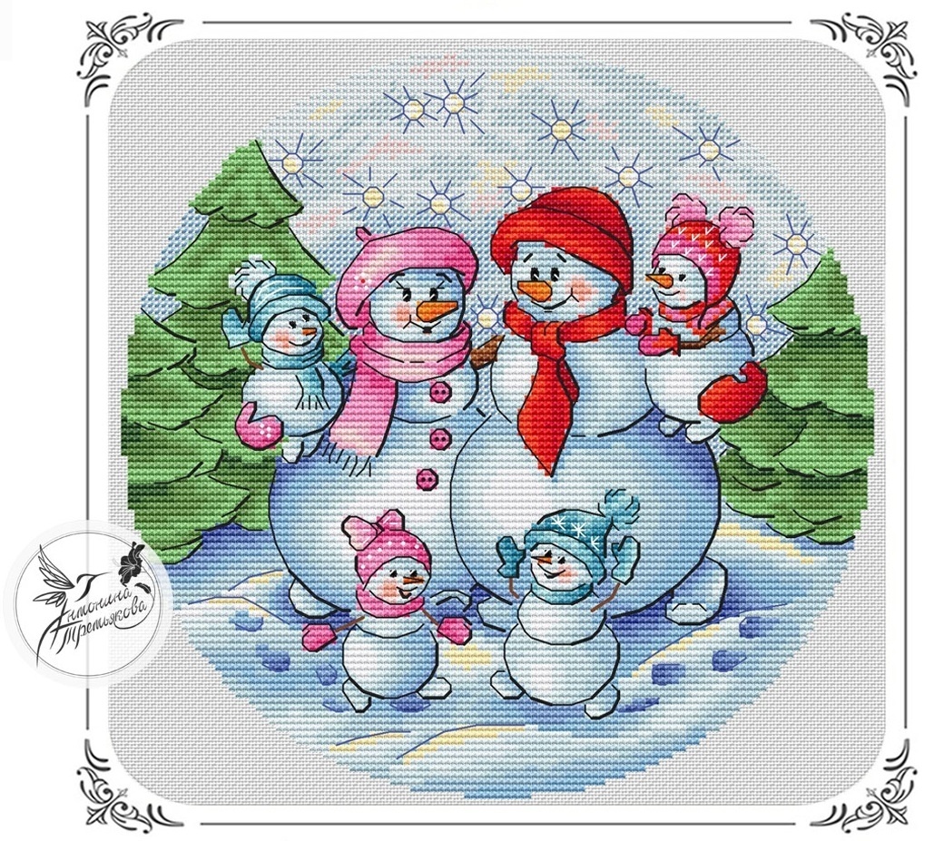 The Snow Family Cross Stitch Pattern фото 1