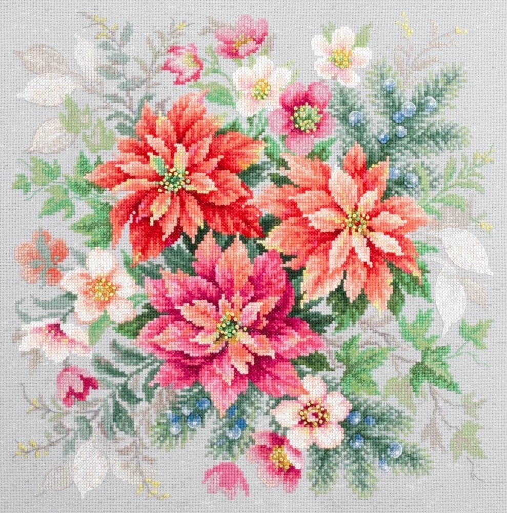 Flower Magic. Poinsettia Cross Stitch Kit фото 1
