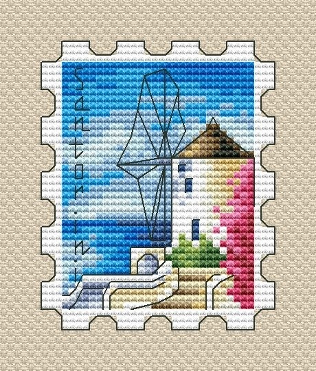 Santorini Postage Stamp Cross Stitch Pattern фото 1