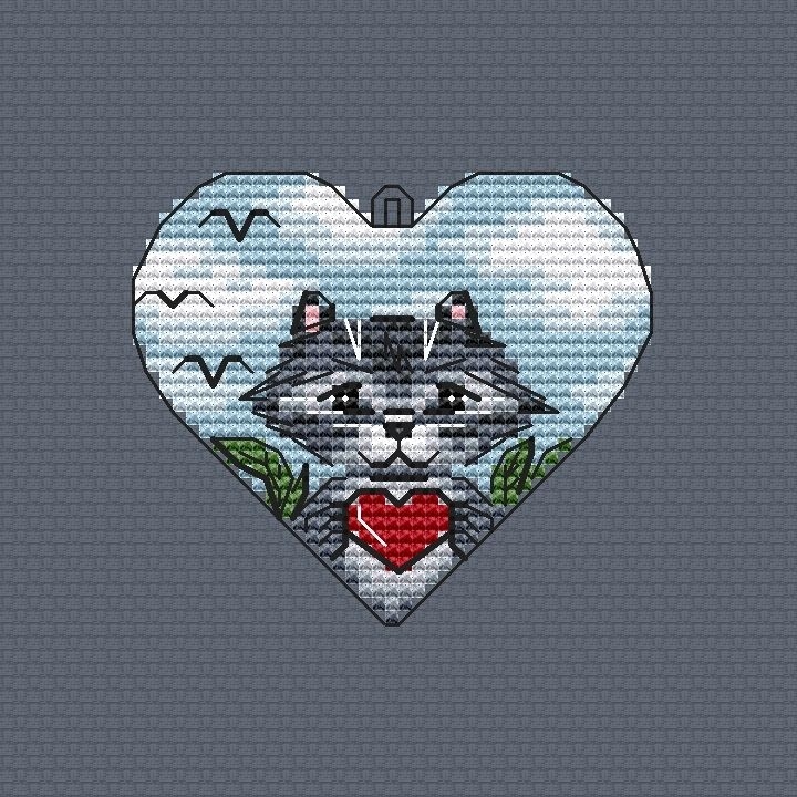 Heart. Raccoon in Love Cross Stitch Pattern фото 1