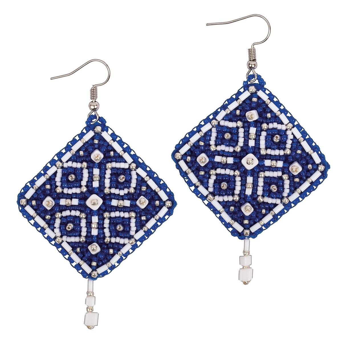 Square Earrings. Blue Ornament Bead Embroidery Kit фото 1