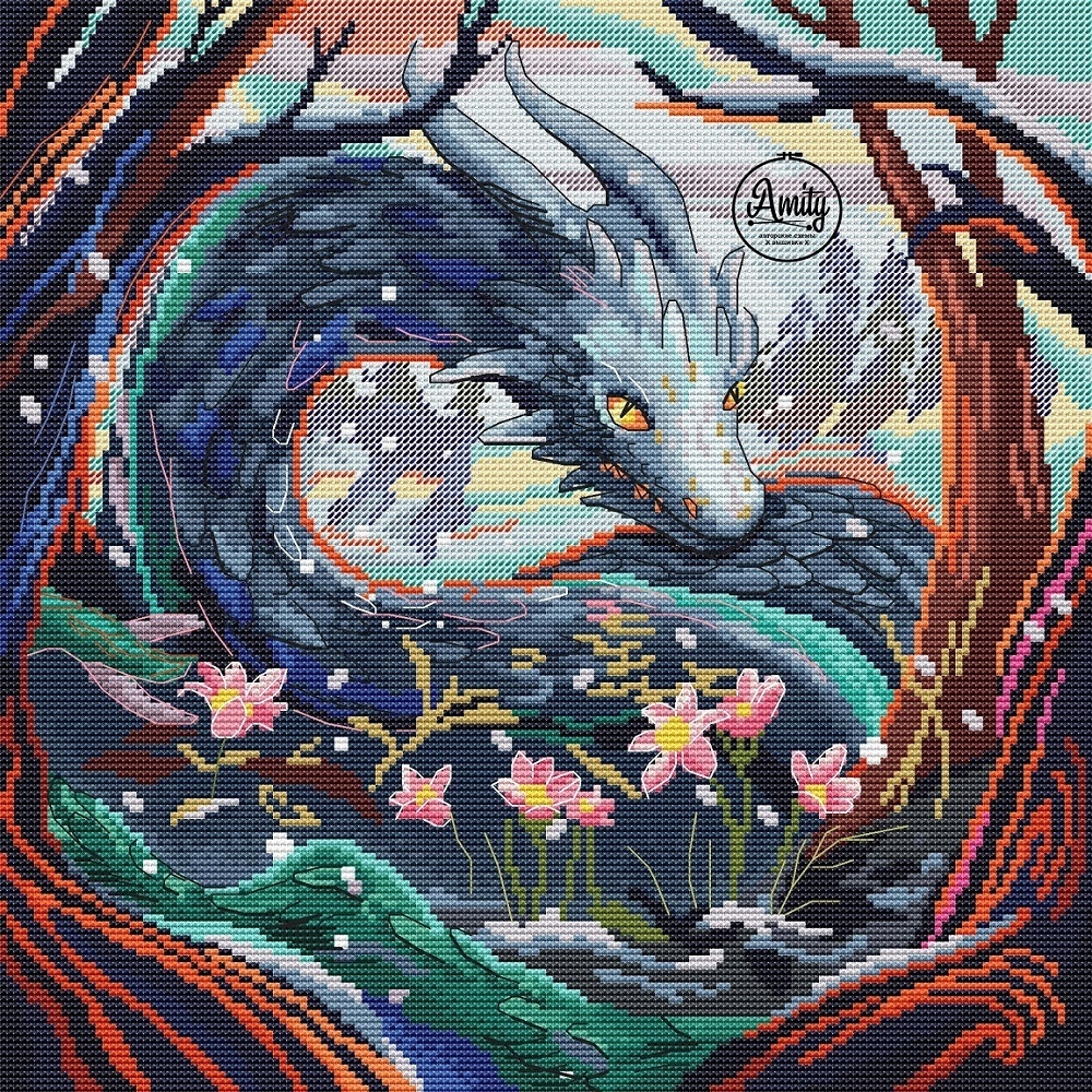 Flower Dragon Cross Stitch Pattern фото 1