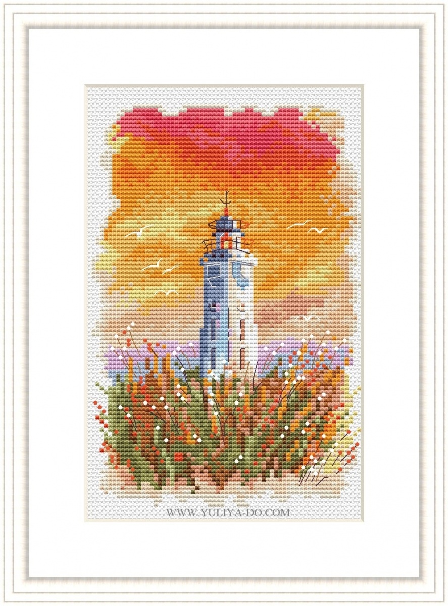 Lighthouse. Orange Sunset Cross Stitch Pattern фото 1