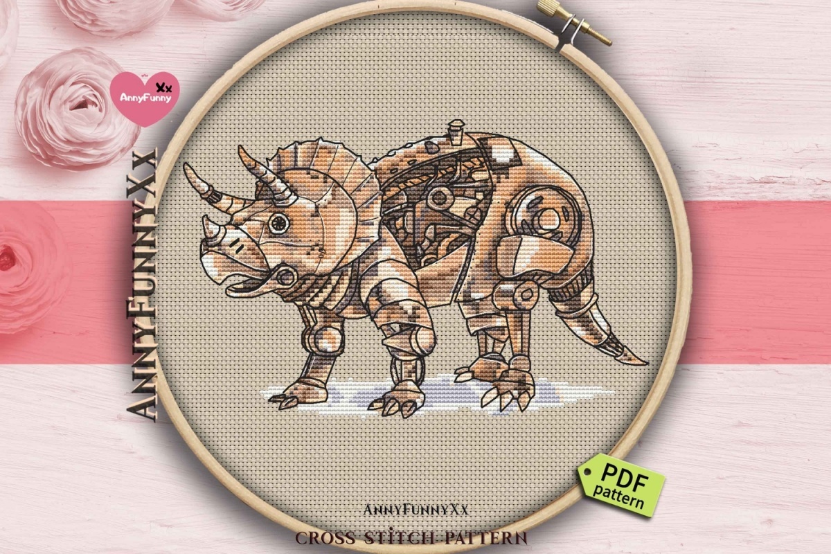 Steampunk Triceratops Cross Stitch Pattern фото 9