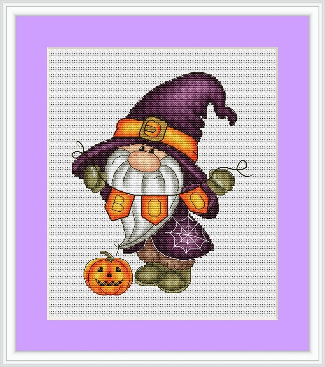 Cute Halloween Gnome Cross Stitch Pattern фото 1