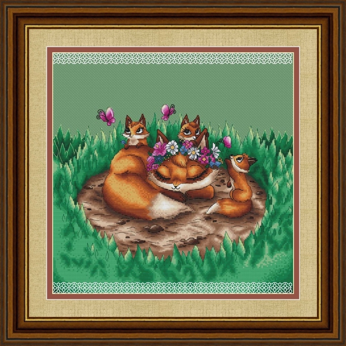 Foxes in the Meadow Cross Stitch Pattern фото 1