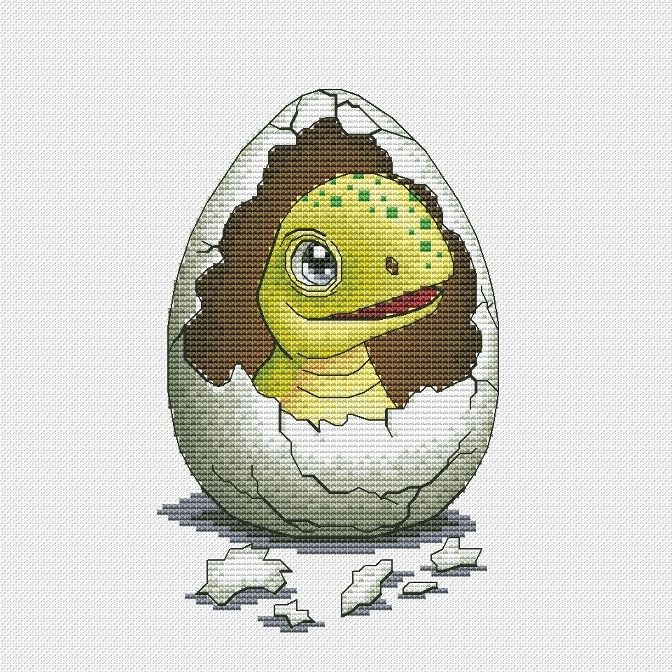 Little Dino in an Egg Cross Stitch Pattern фото 1