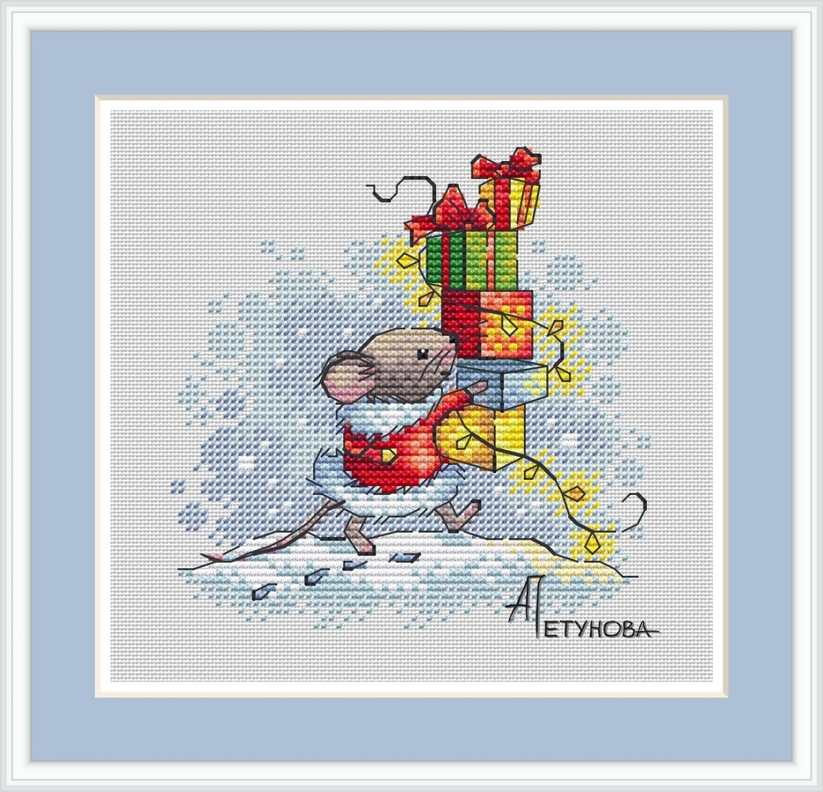 Mouse Winter. Christmas Presents Cross Stitch Pattern фото 1