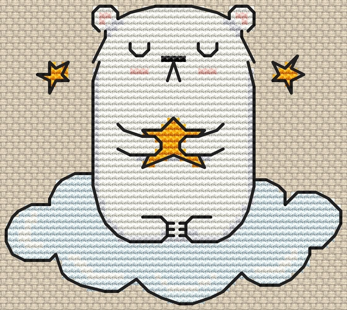 Bear on the Cloud Cross Stitch Pattern фото 2