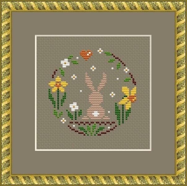 Wreath. Rabbit in Daffodils Cross Stitch Pattern фото 1