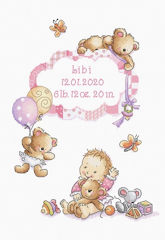 It's a girl! Birth Record Cross Stitch Kit фото 1