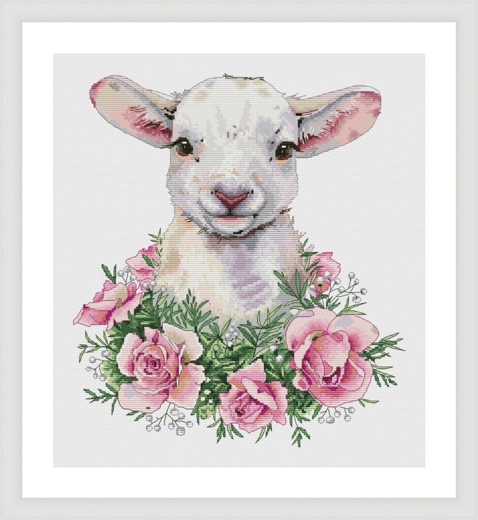 Lamb in Roses Cross Stitch Pattern фото 2
