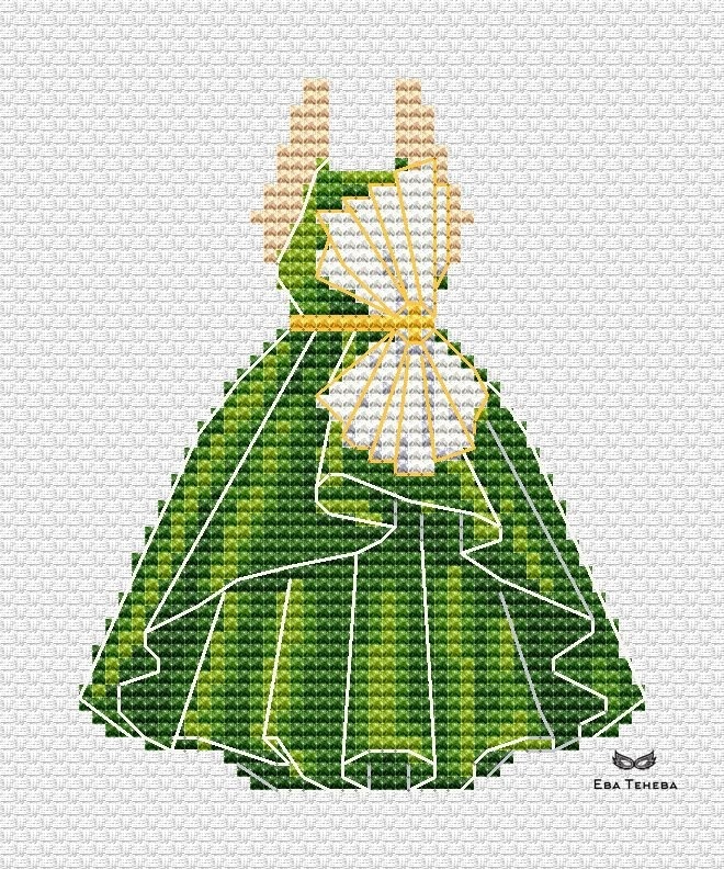 Green Dress with Bow Cross Stitch Pattern фото 1