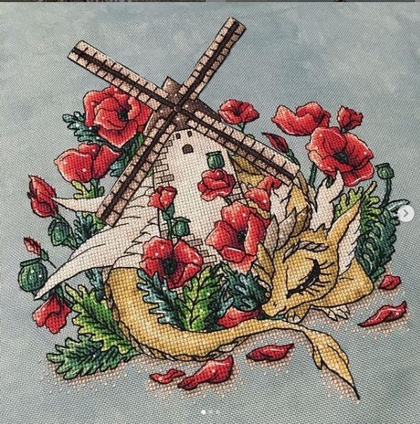 Dragon with a Windmill Cross Stitch Pattern фото 2