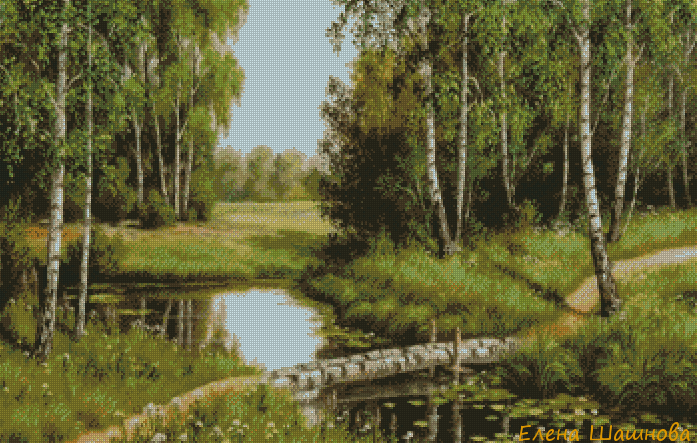 Birches by the Lake Cross Stitch Pattern фото 1