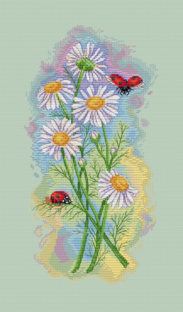 Daisies and Ladybugs Cross Stitch Pattern фото 1