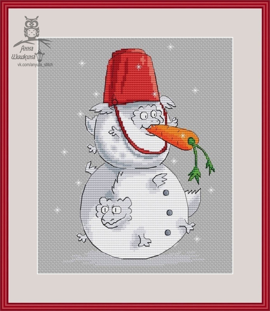 Snowman with Red Bucket Cross Stitch Pattern фото 1