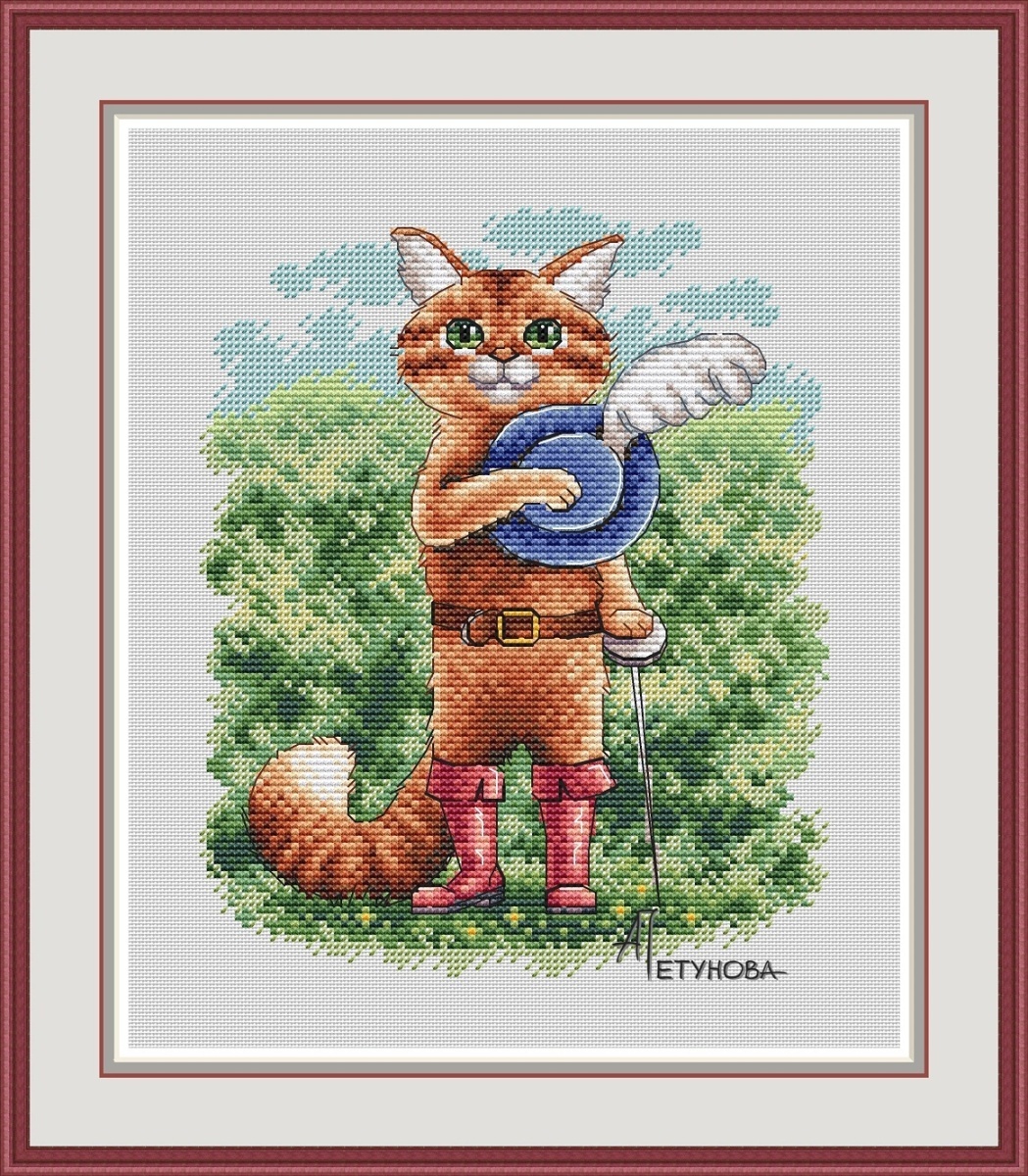 Cat in Boots (With Background) Cross Stitch Pattern фото 1