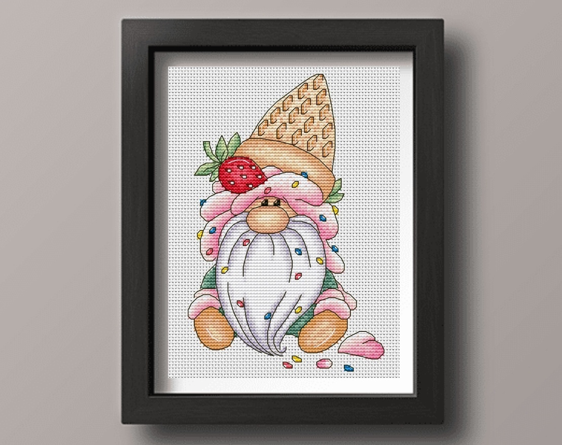 Ice Cream Gnome Cross Stitch Pattern фото 1