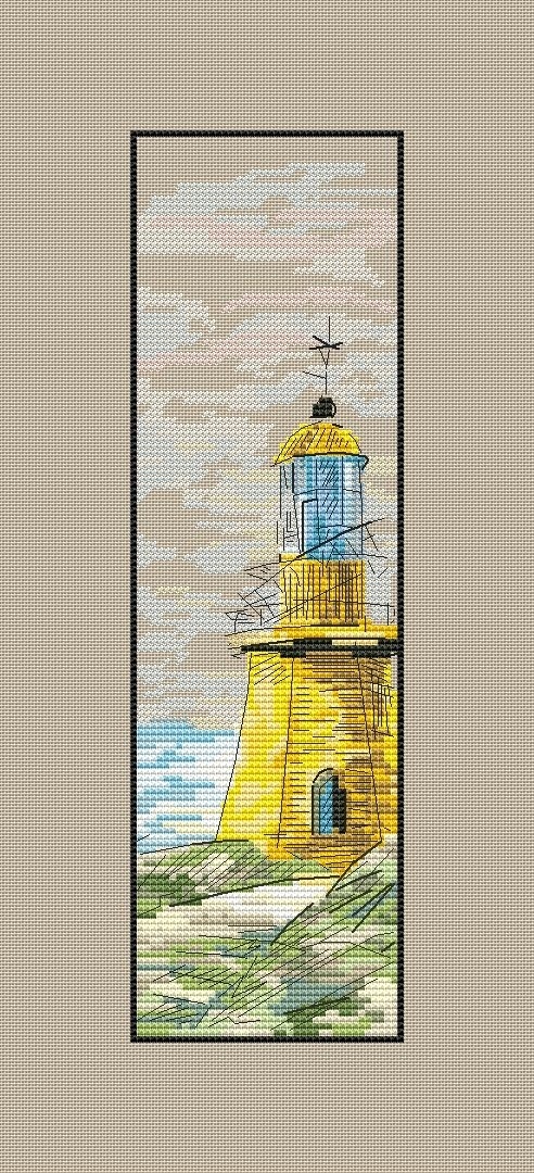 Bookmark Yellow Lighthouse Cross Stitch Pattern фото 1