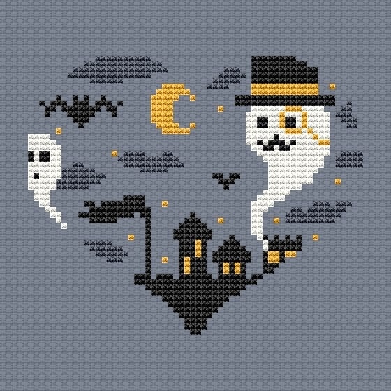 Heart with Ghosts Cross Stitch Pattern фото 1