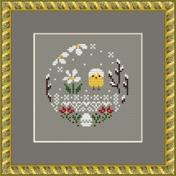 Wreath with Chicken Cross Stitch Chart фото 1