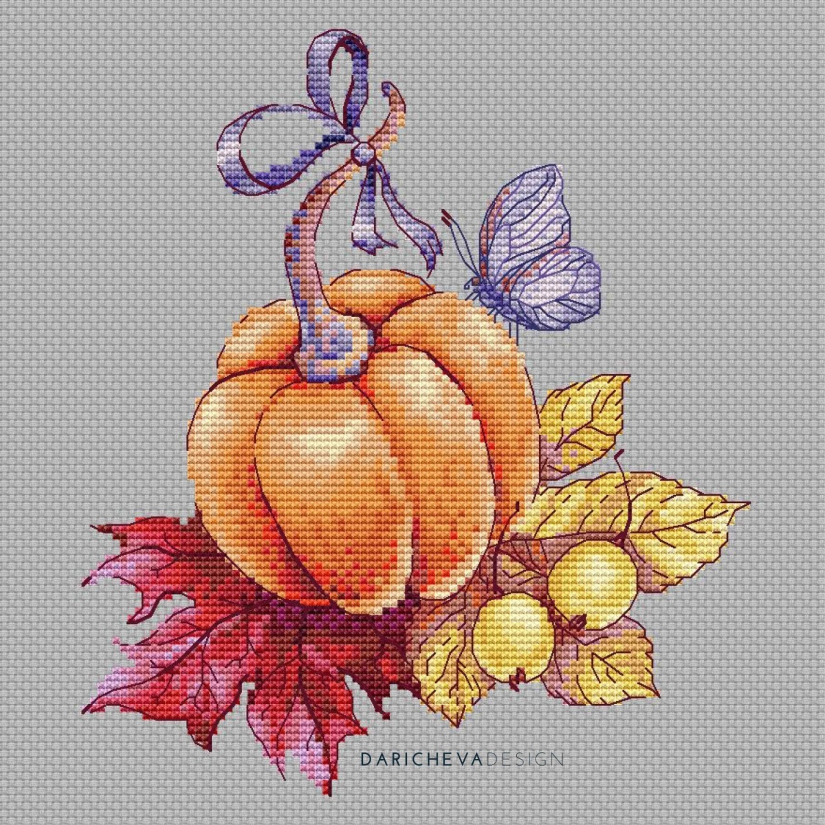 Pumpkin and Butterfly Cross Stitch Pattern фото 1