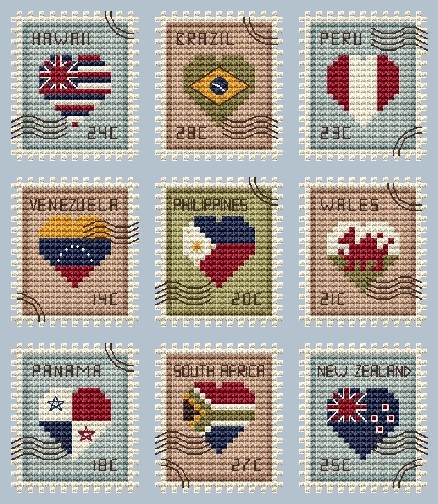 Postage Stamps 6 Cross Stitch Pattern фото 1