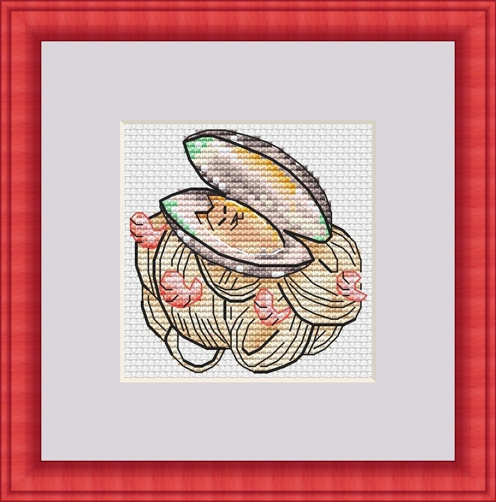 Cat-Pasta with Seafood Cross Stitch Pattern фото 1