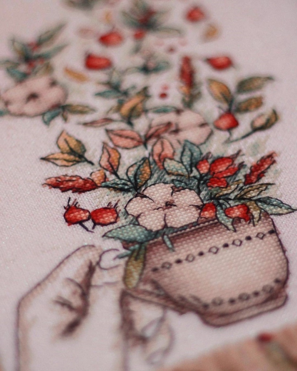 Cotton and Rosehips Cross Stitch Pattern фото 9