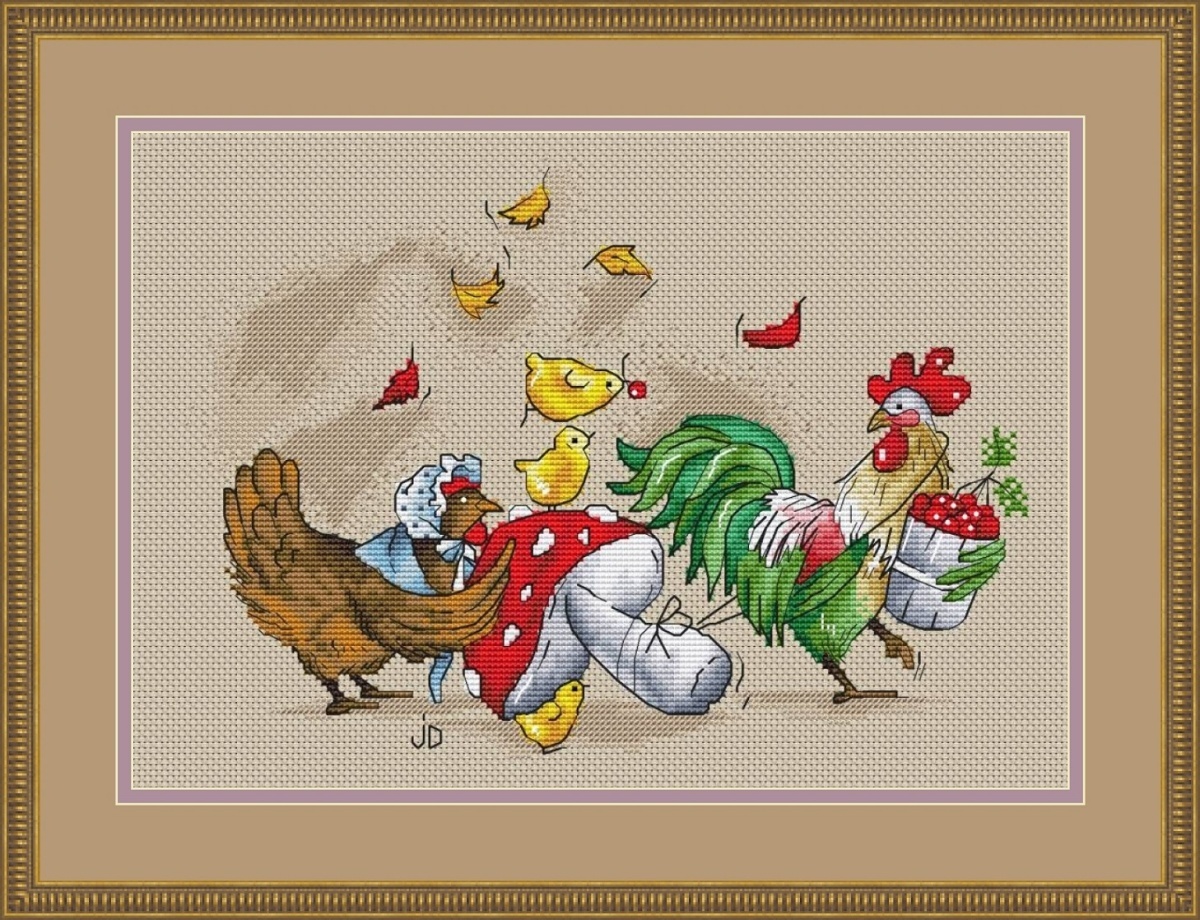 Chicken Family. Autumn Cross Stitch Pattern фото 1