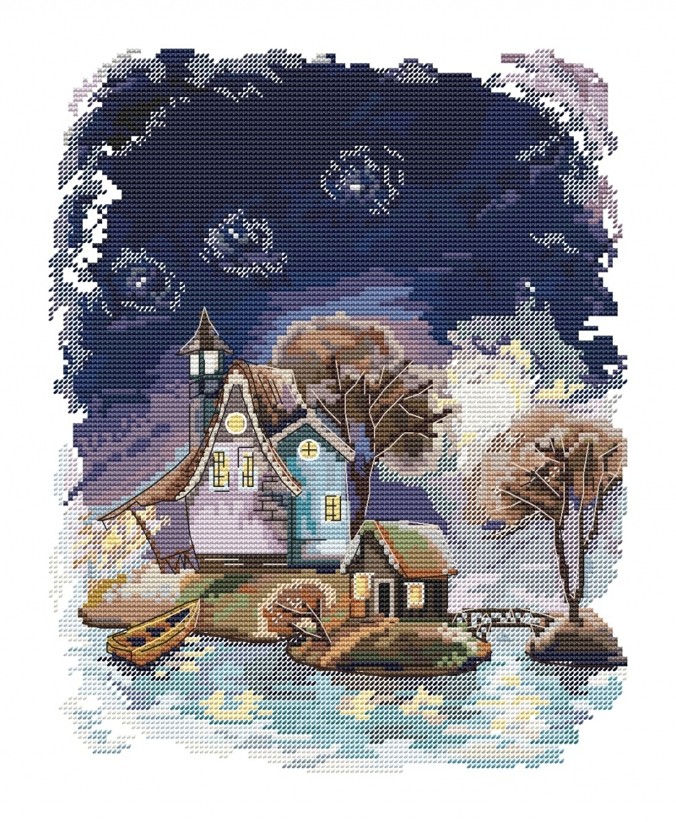 Houses on the Islands. Night Cross Stitch Pattern фото 4