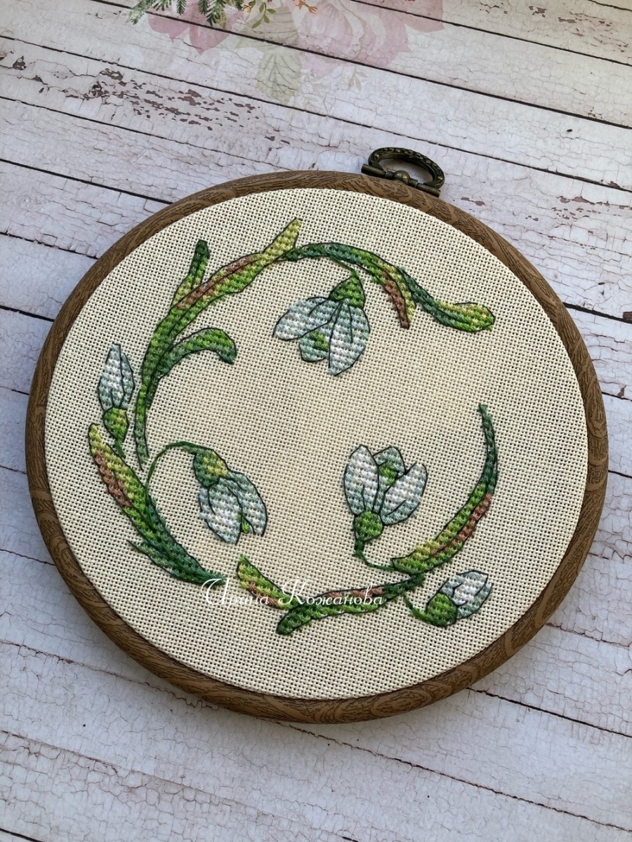 Wreath with Snowdrops Cross Stitch Pattern фото 5