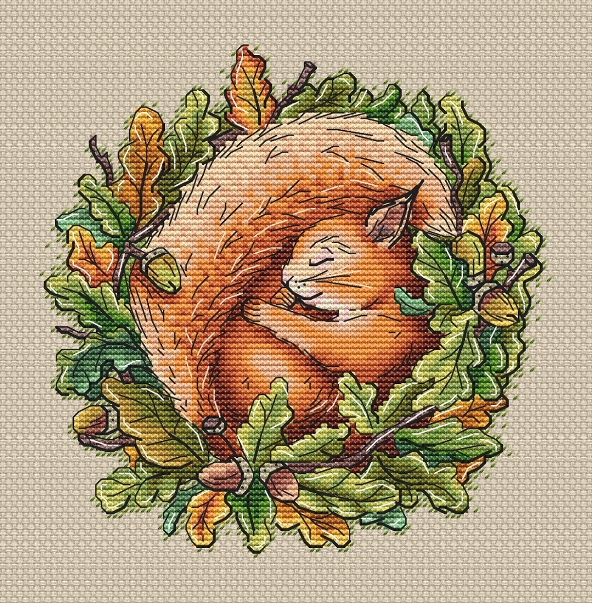 Sleeping Squirrel Cross Stitch Pattern фото 1