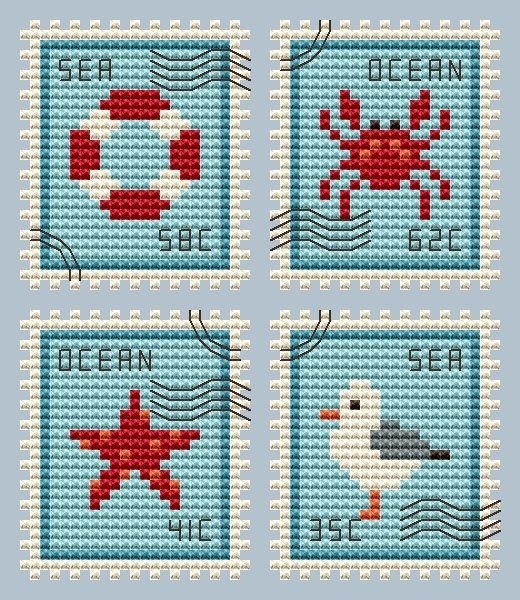 Sea Postage Stamps Cross Stitch Pattern фото 1