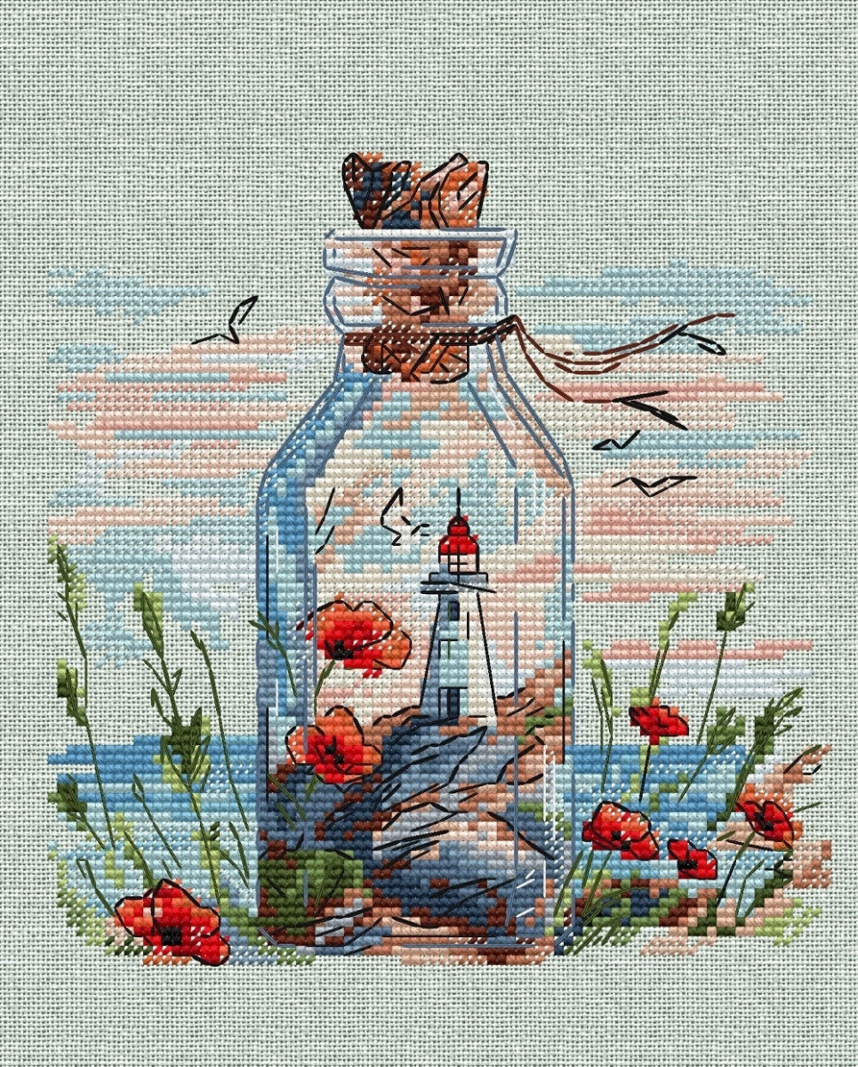 Lighthouses in Bottles. Poppies Cross Stitch Pattern фото 11