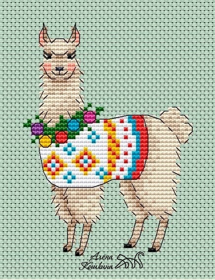 Alpaca in a Christmas Sweater Cross Stitch Pattern фото 1