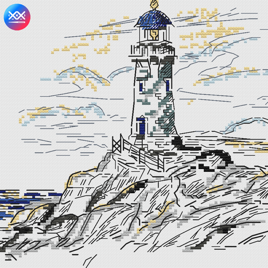 The Blue Lighthouse Sketch Cross Stitch Pattern фото 14