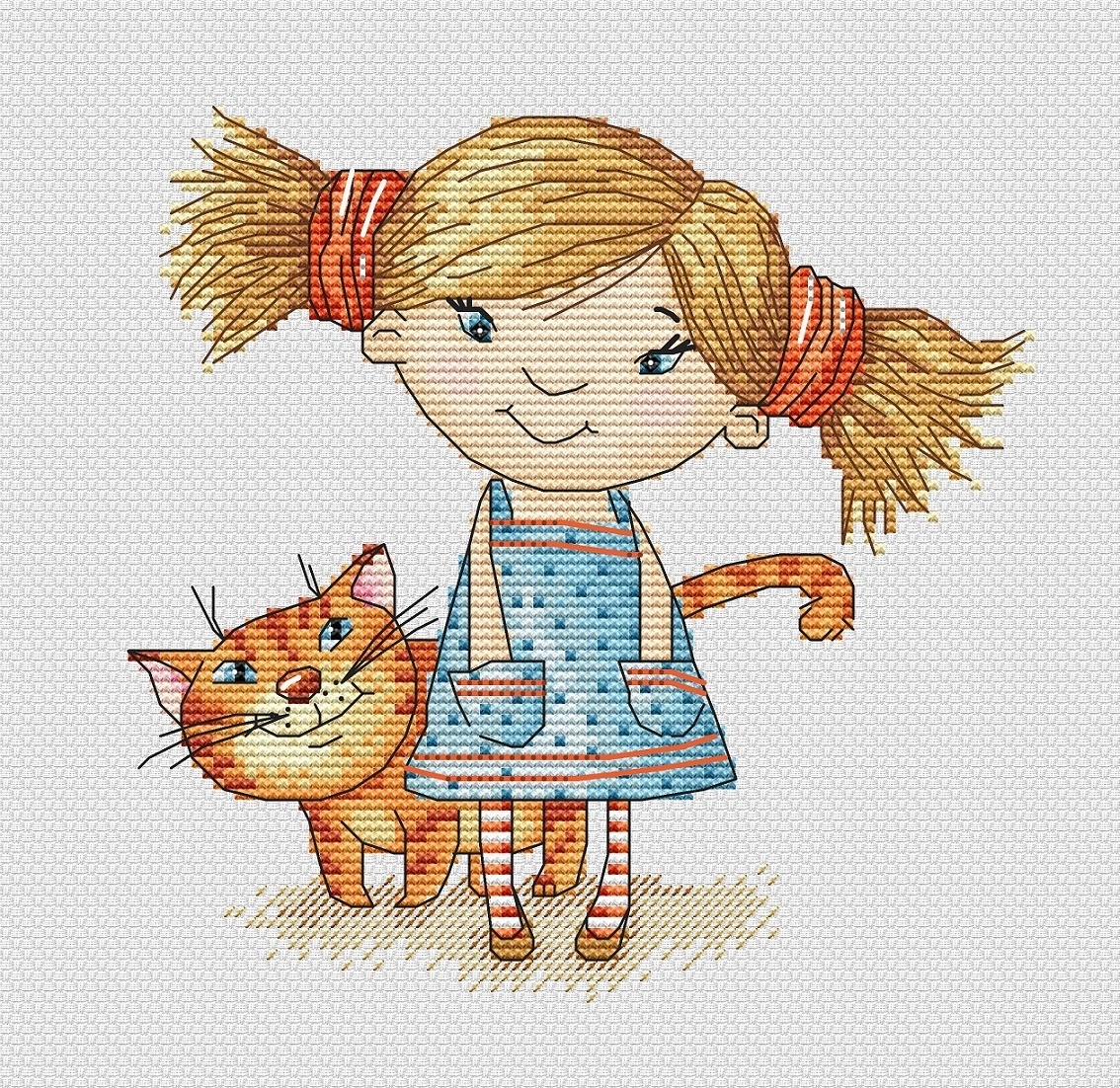 Girl and Cat Cross Stitch Pattern фото 1