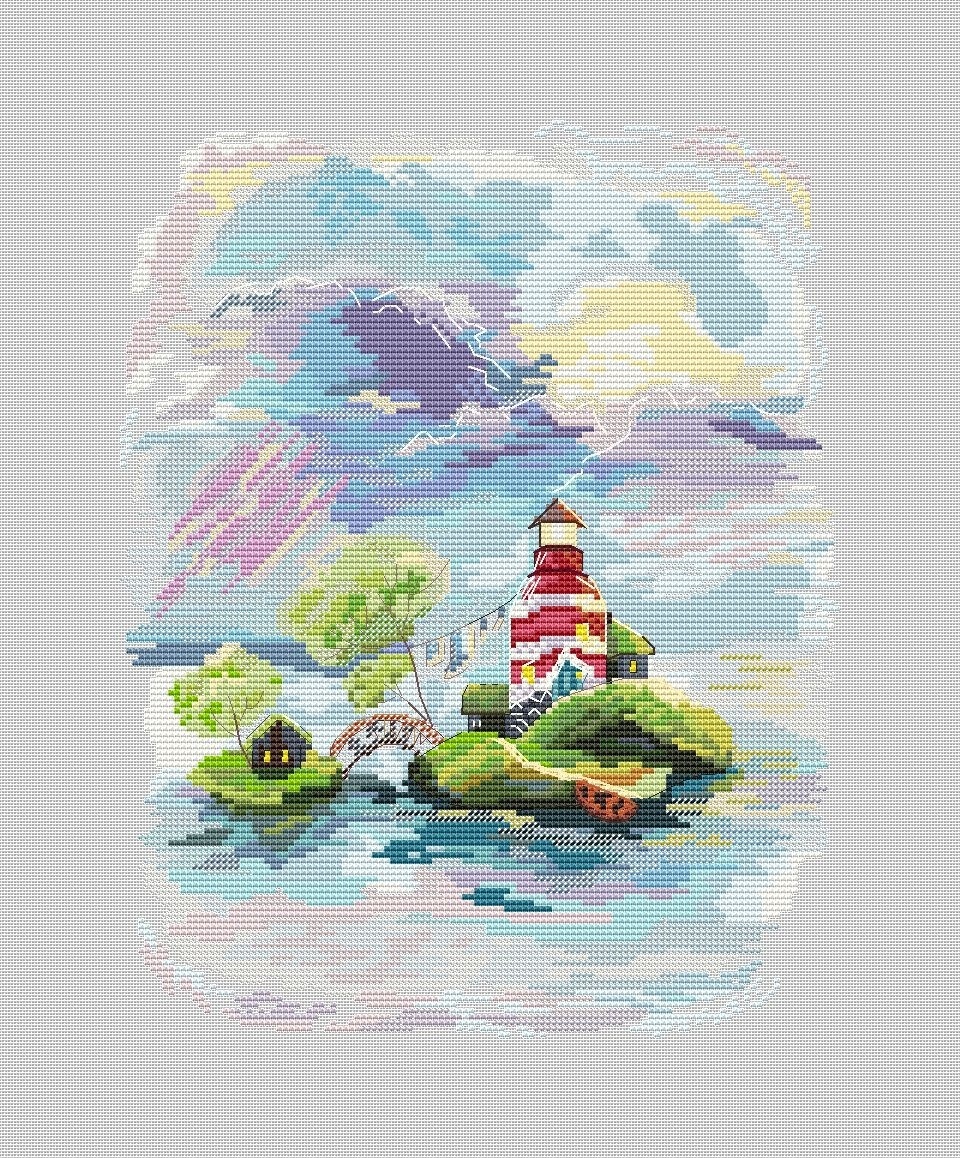 Houses on the Islands. Lighthouse Cross Stitch Pattern фото 2