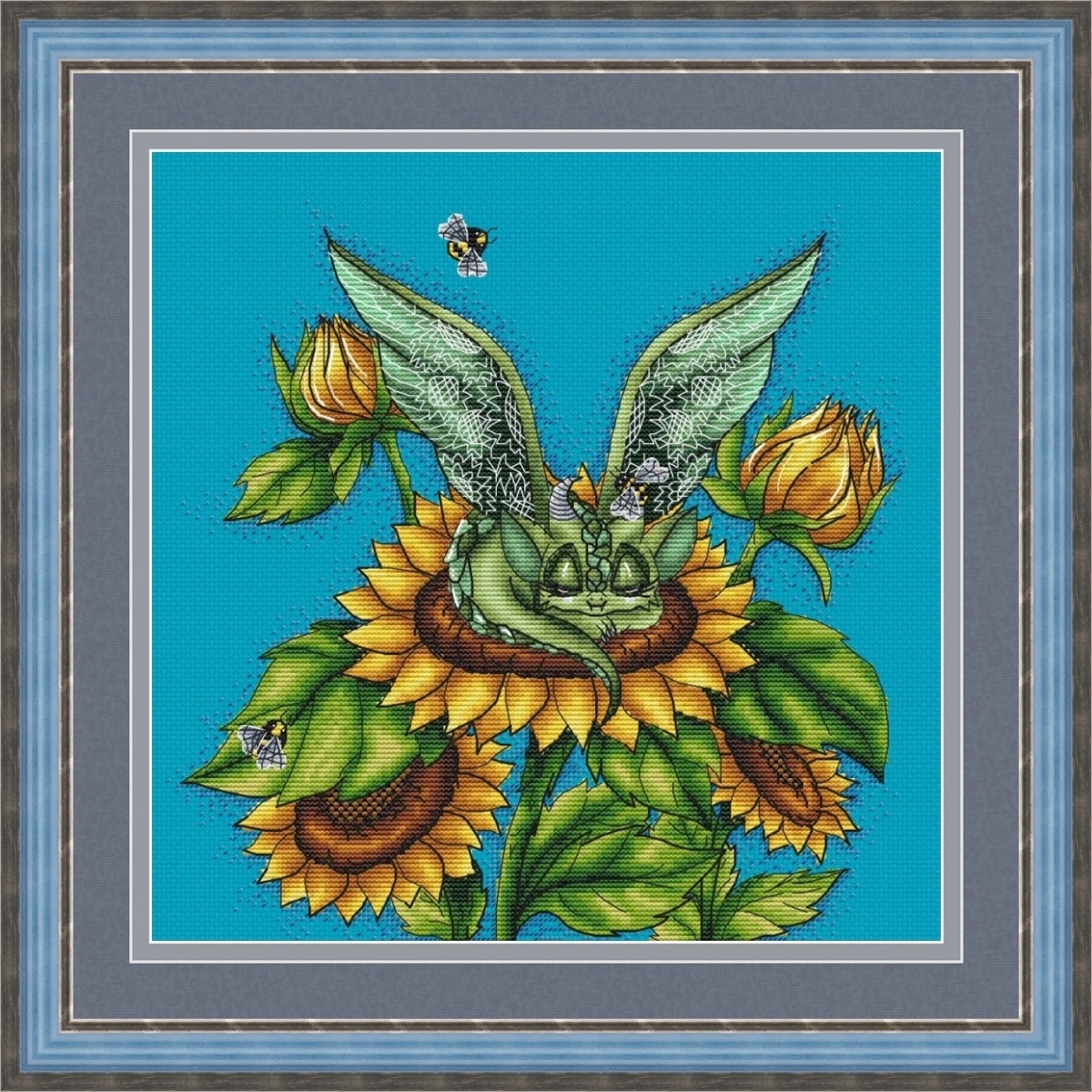 Dragon on Sunflowers Cross Stitch Pattern фото 2