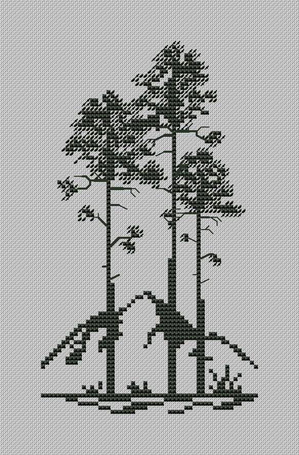 Pines and Mountains Cross Stitch Pattern фото 1