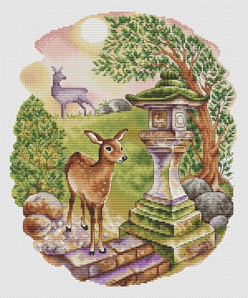 Deer in Nara Park Cross Stitch Pattern фото 1