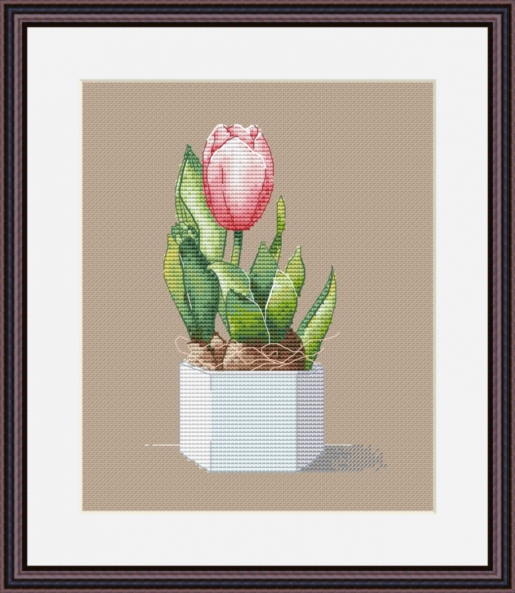 Pink Tulip Cross Stitch Pattern фото 1