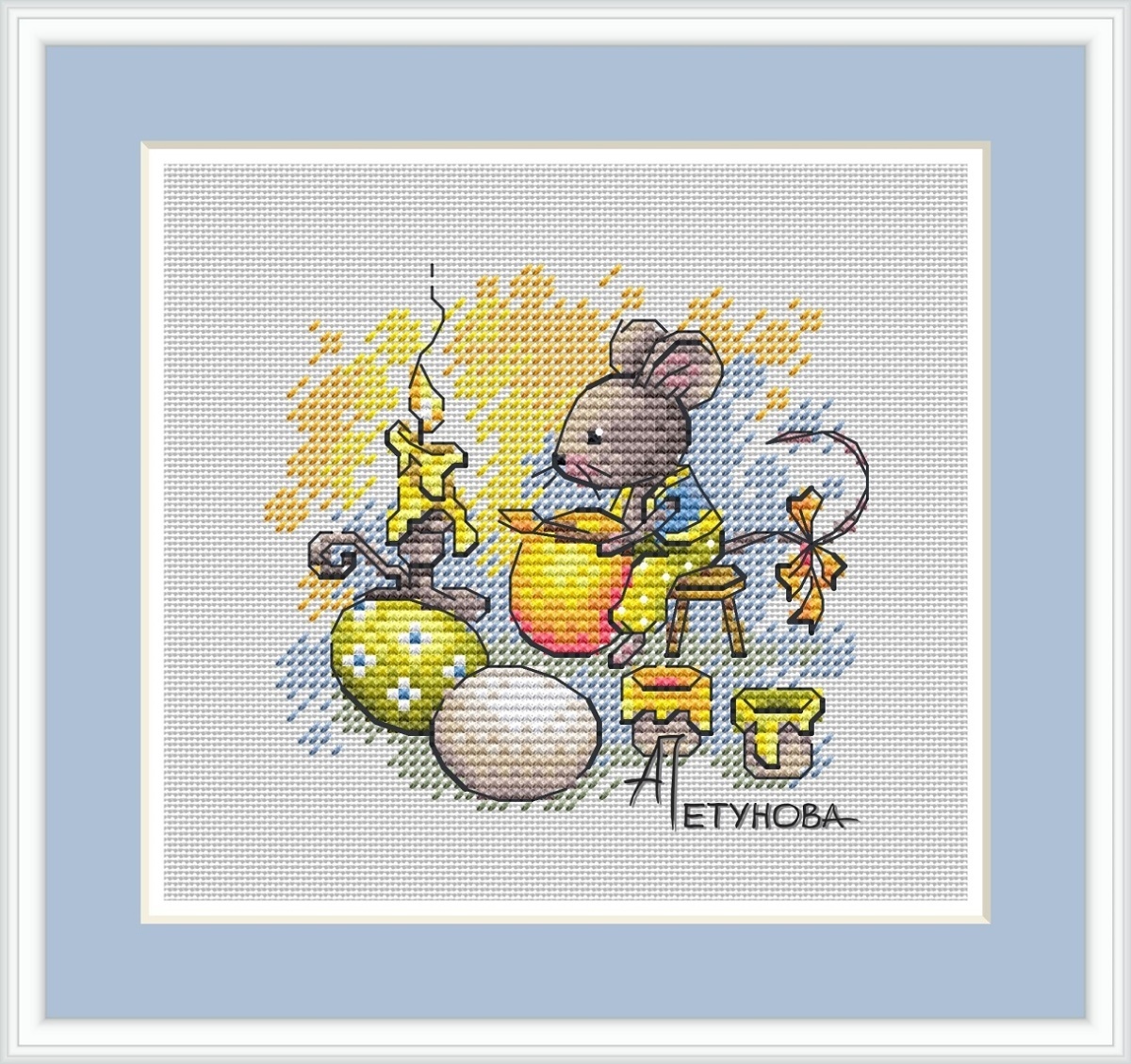 Spring Mice. Bright Easter Cross Stitch Pattern фото 1