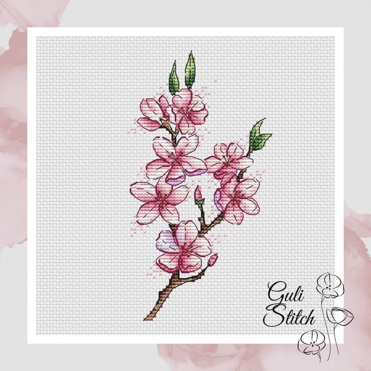 Sakura Branch Cross Stitch Pattern фото 1
