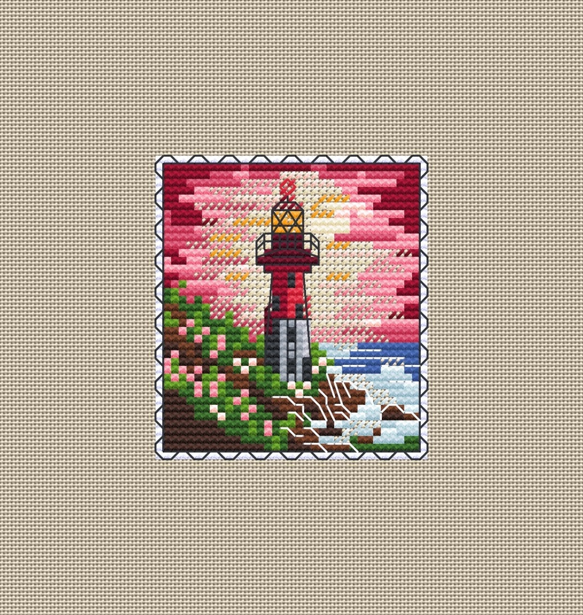 The Spring Lighthouse Postage Stamp Cross Stitch Pattern фото 2