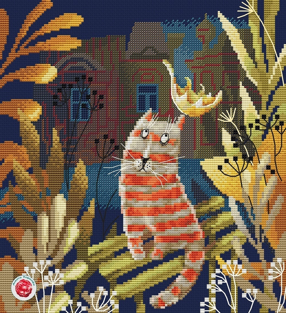 Autumn Cat Cross Stitch Pattern фото 1