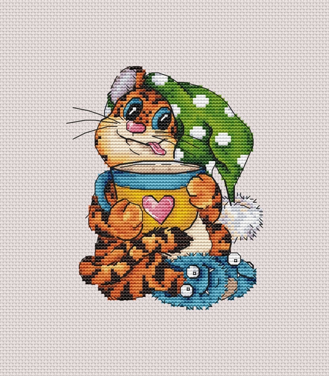 Tiger - with a Сup Cross Stitch Pattern фото 2